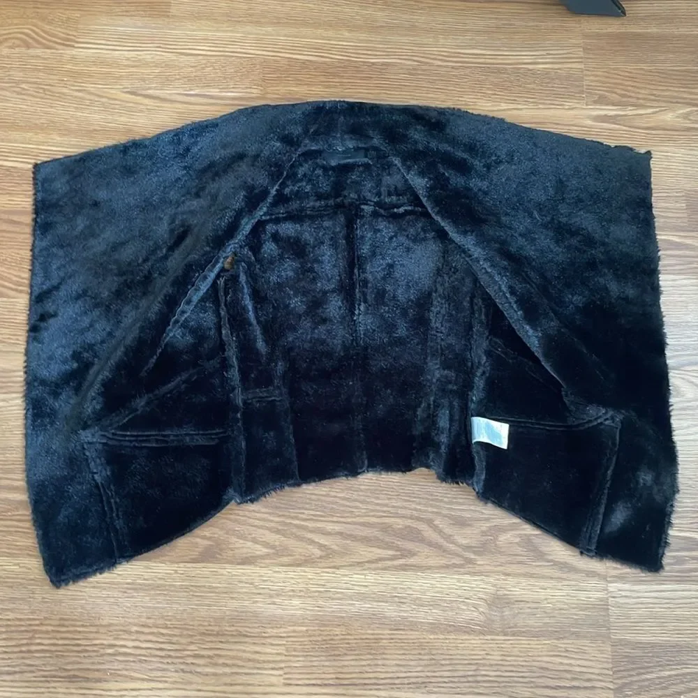 BLANKNYC Faux Shearling Drape Front Vest Shawl Small Faux Fur Lined Black NWOT